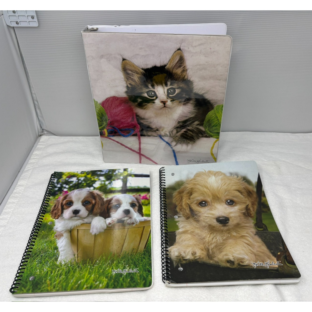 Keith Kimberlin 1" 3-Ring Binder &‎ Spiral Notebook Kitten Playing Yarn Puppies